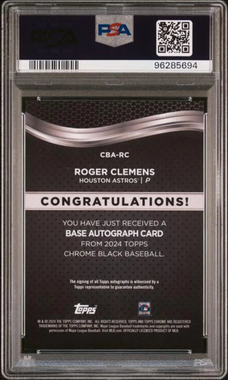 PSA 10 Gem Mint Topps Chrome Black Roger Clemens Auto Houston Astros Baseball Card