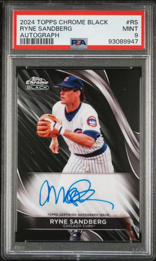 PSA 9 MINT Ryne Sandberg autographed Topps Chrome Black baseball card Chicago Cubs