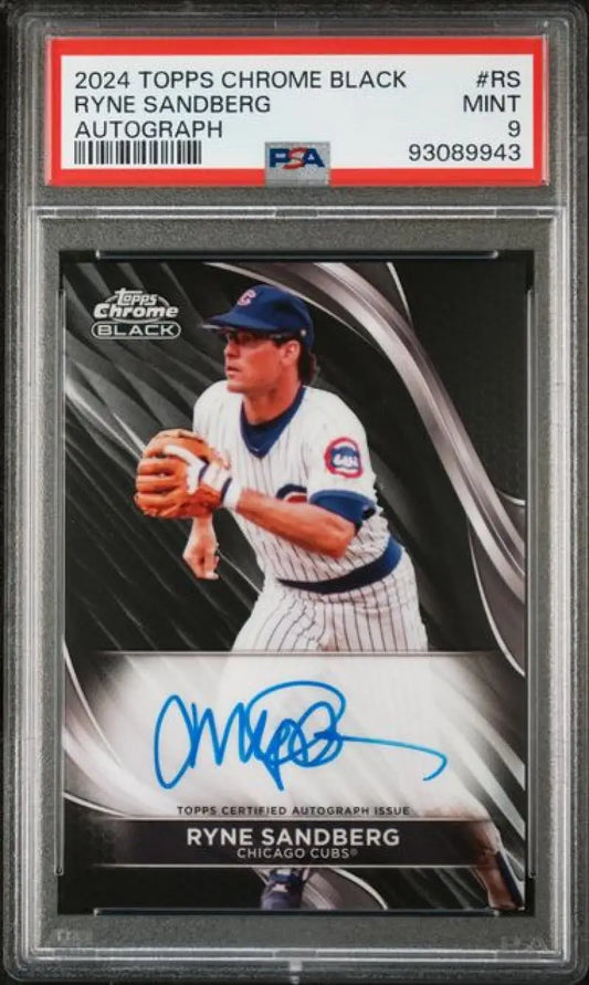 PSA-graded 2024 Topps Chrome Black Ryne Sandberg autographed Chicago Cubs baseball card