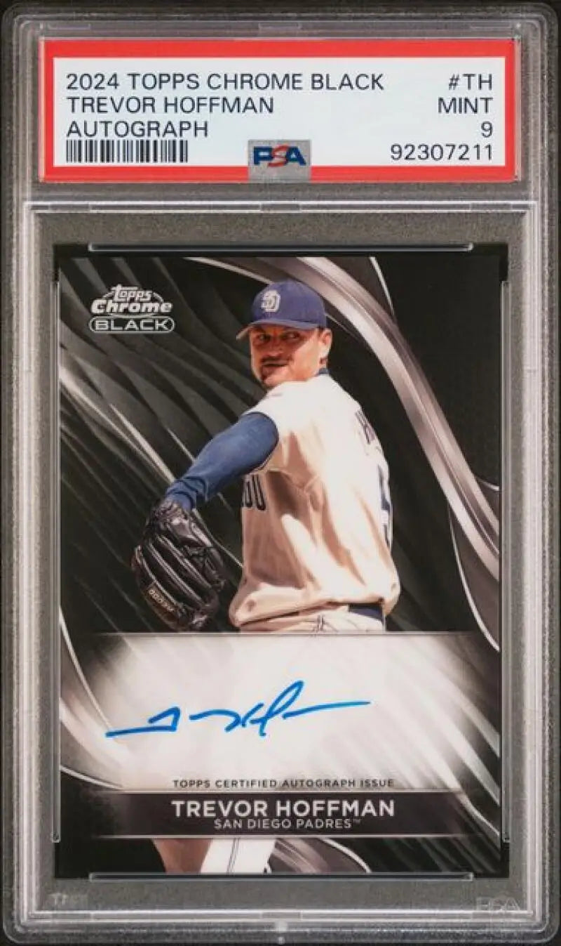 PSA-graded 2024 Topps Chrome Black Trevor Hoffman auto card for San Diego Padres