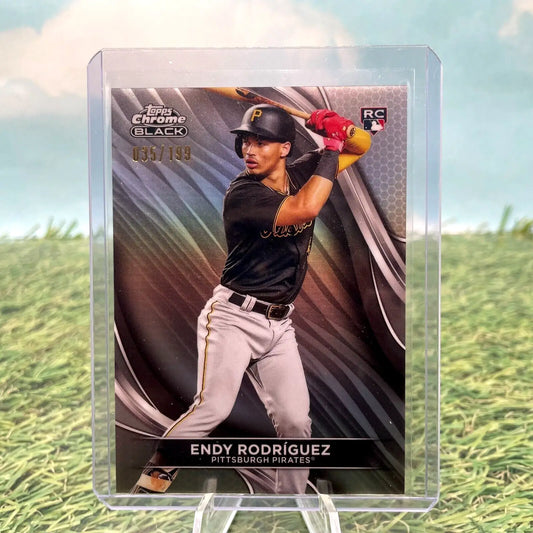 Endy Rodríguez baseball card from 2024 Topps Chrome Black Rookie Refractor 035/199