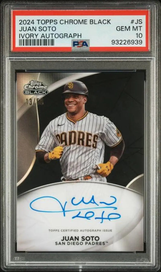 PSA 10 GEM MINT Juan Soto autographed 2024 Topps Chrome Black Ivory Refractor card