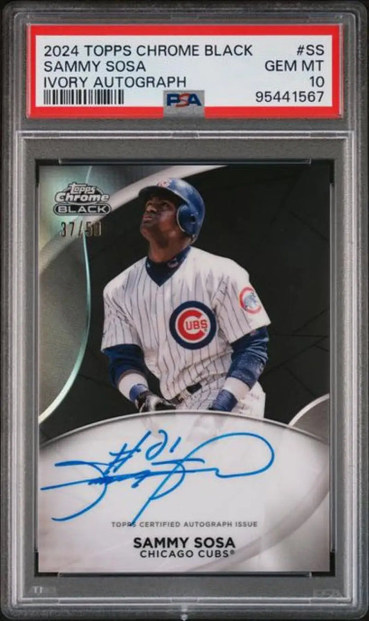 PSA 10 Sammy Sosa Chicago Cubs Black Ivory Refractor Autographed Baseball Card