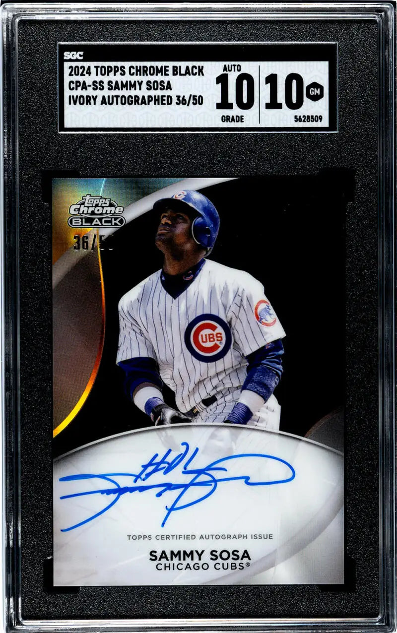 Graded 2024 Topps Chrome Black Sammy Sosa Autograph Chicago Cubs Baseball Card