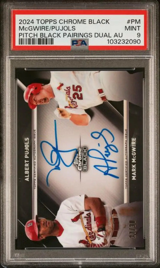 Graded 2024 Topps Chrome Black Pitch Black Dual Mark McGwire Albert Pujols Auto Baseball Card