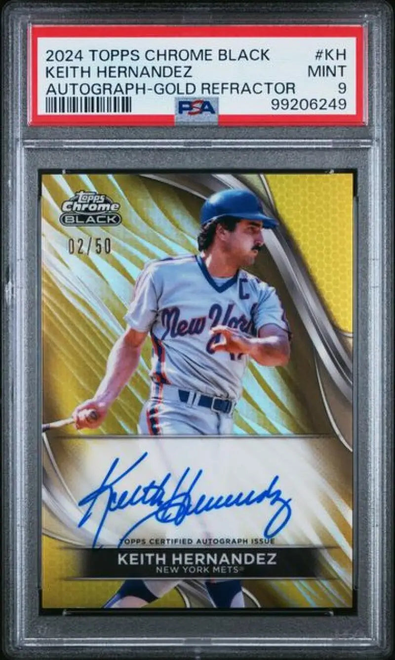 PSA 9 Mint Keith Hernandez 2024 Topps Chrome Black Refractor Gold Auto 02/50 Card