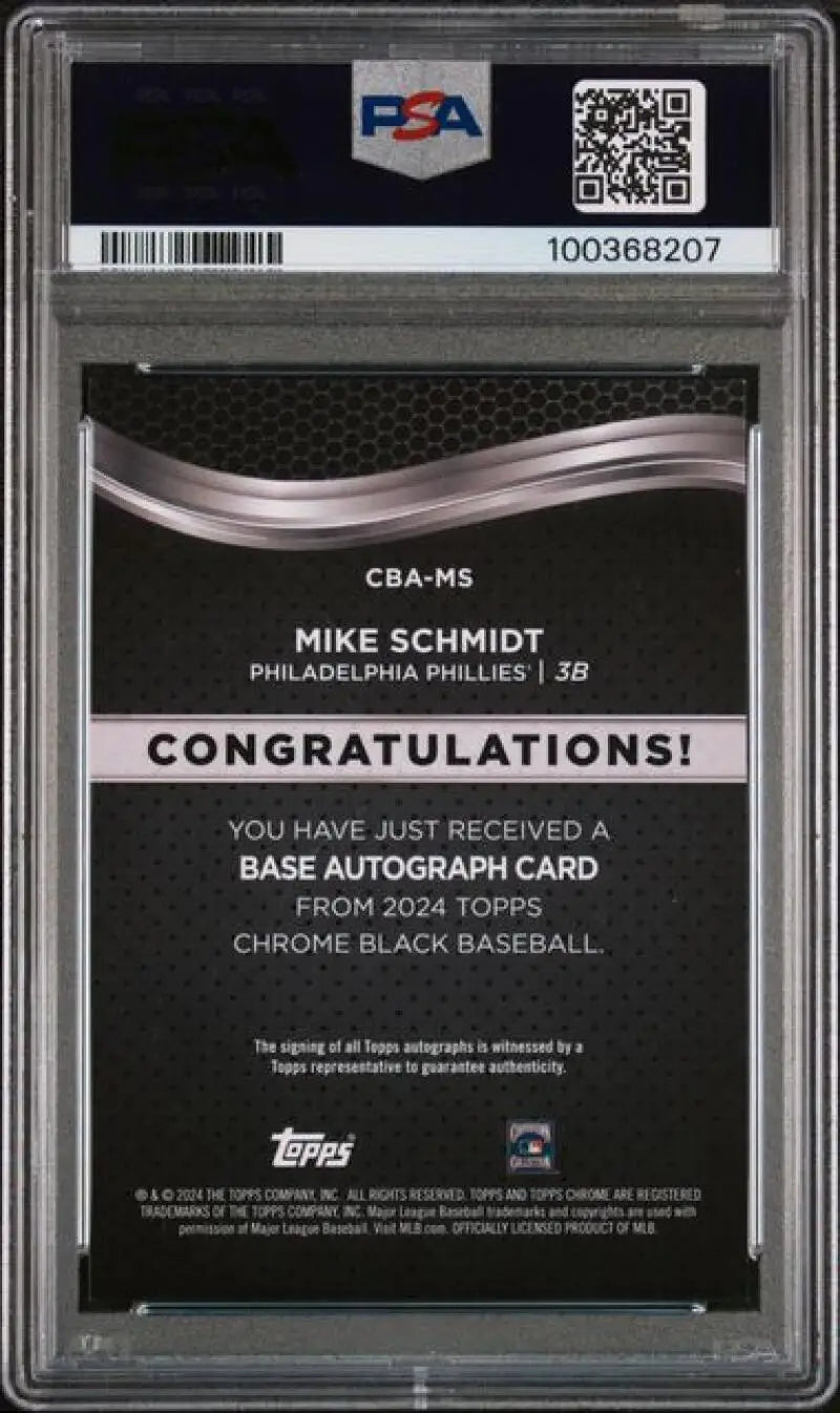 PSA 10 GEM MINT Mike Schmidt Black Refractor Gold Autographed Baseball Card