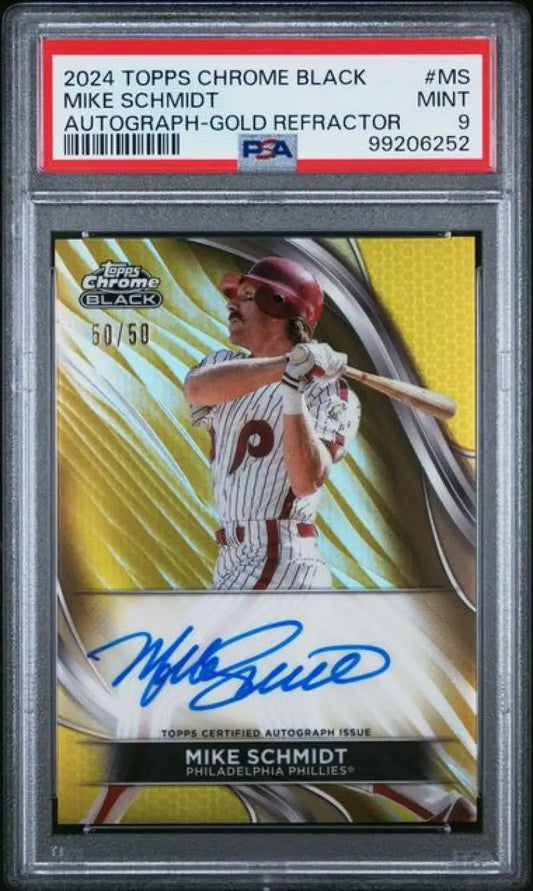 PSA-graded 2024 Topps Chrome Black Gold Refractor autographed Mike Schmidt baseball card