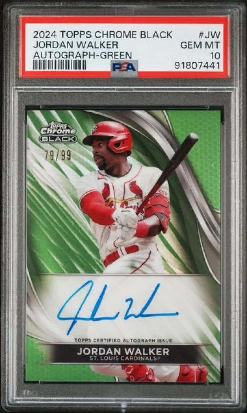 PSA 10 GEM MINT 2024 Topps Chrome Black Refractor Green Jordan Walker St. Louis Cardinals Auto