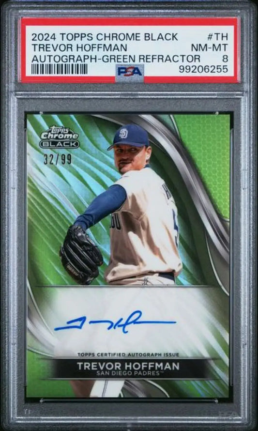 PSA-graded 2024 Topps Chrome Black Refractor Green Trevor Hoffman San Diego Padres Card