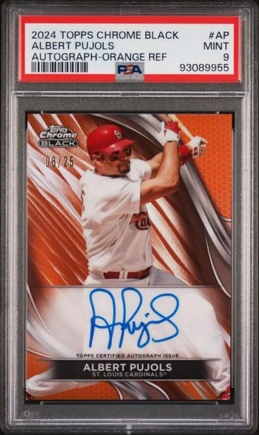 PSA-graded 2024 Topps Chrome Black Refractor Auto of Albert Pujols, #CBA-AP, 6/25