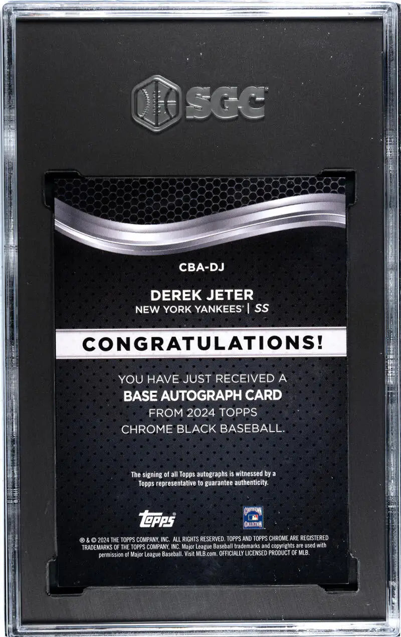 Back of 2024 Topps Chrome Black Refractor Orange Derek Jeter Autograph Baseball Card