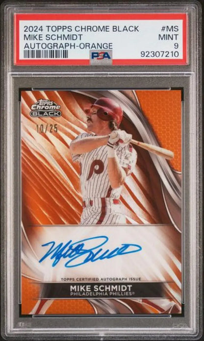 2024 Topps Chrome Black Refractor Orange Mike Schmidt Autographed Baseball Card 04/25