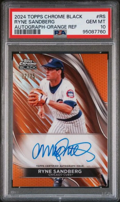 PSA 10 Gem Mint 2024 Topps Chrome Black Ryne Sandberg Auto Chicago Cubs Baseball Card