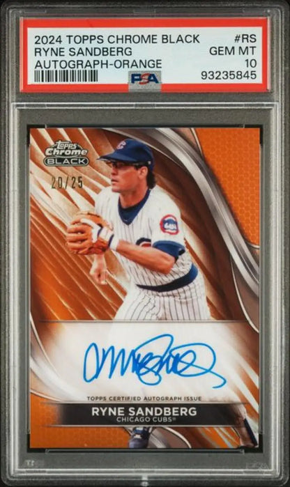 PSA 10 Ryne Sandberg Chicago Cubs autographed 2024 Topps Chrome Black baseball card