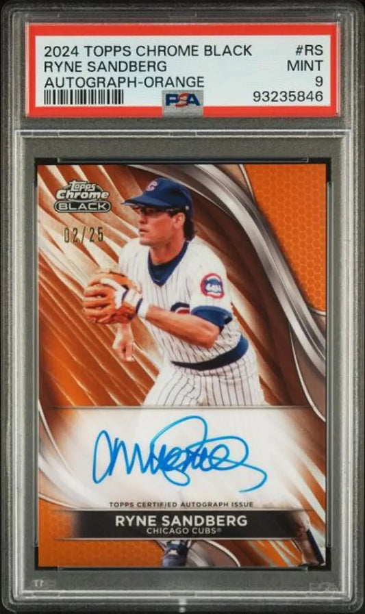 PSA-graded Ryne Sandberg 2024 Topps Chrome Black Refractor Orange baseball card autographed