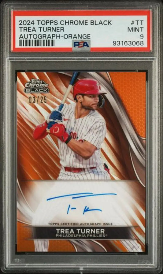 PSA-graded 2024 Topps Chrome Black Trea Turner autographed baseball card Philadelphia Phillies