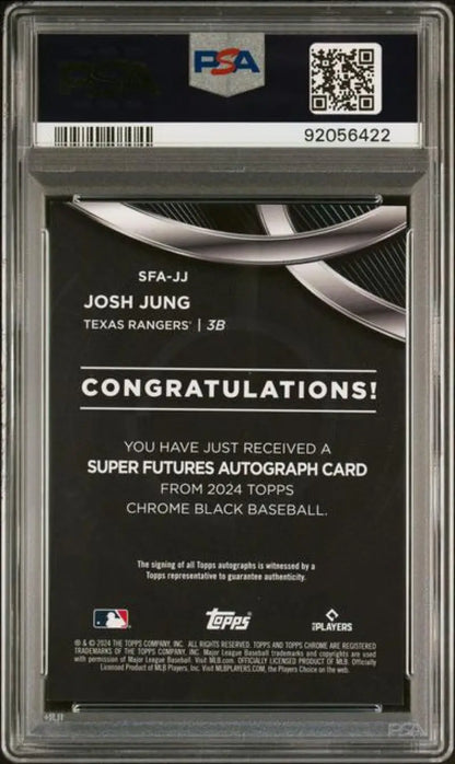 PSA 9 MINT Josh Jung Texas Rangers Baseball Card 2024 Topps Chrome Black Autograph Redemption