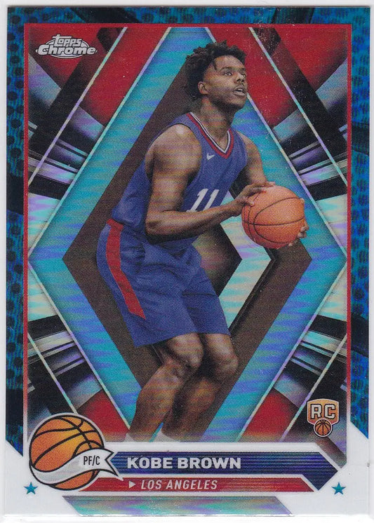 Basketball trading card of Kobe Brown RC in Topps Chrome Blue for Los Angeles Clippers