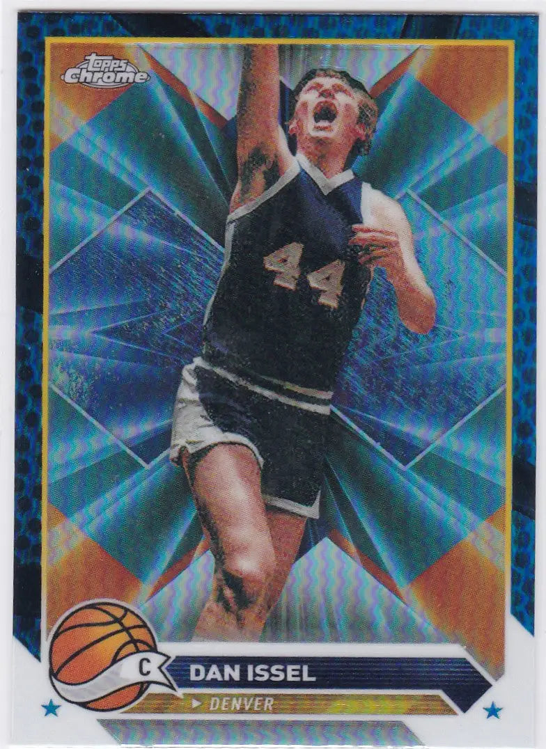 Basketball trading card of Dan Issel in dark jersey 44, Topps Chrome Blue edition