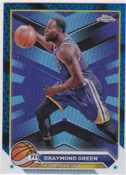 Chrome-finish Topps Chrome Blue trading card of Draymond Green San Francisco Warriors