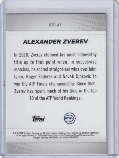 Trading card of Alexander Zverev’s 2018 ATP Finals in Topps Chrome Captured series