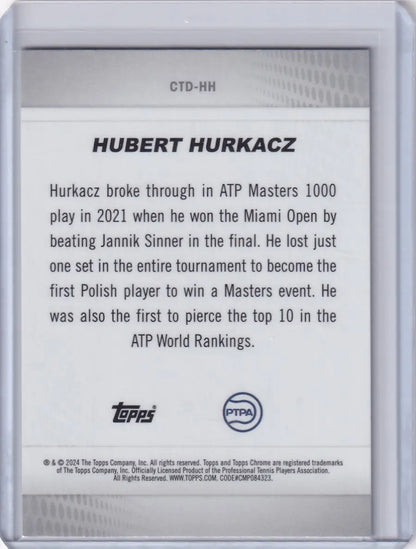 Trading card of Hubert Hurkacz’s 2021 Miami Open achievement in Topps Chrome Captured