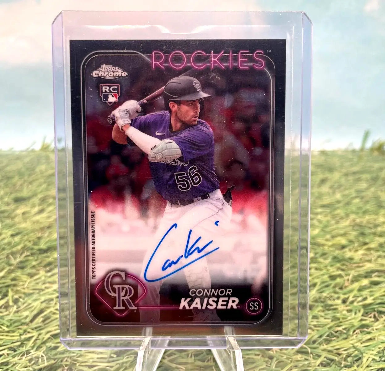 Signed Connor Kaiser baseball card from 2024 Topps Chrome Colorado Rockies collection