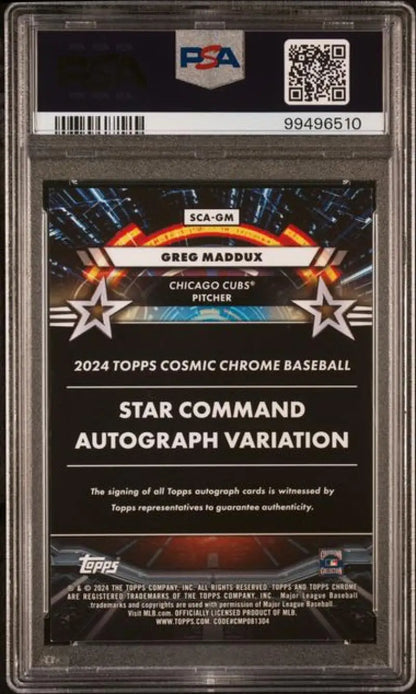 2024 Topps Chrome Cosmic Gold #GM Greg Maddux PSA 9 MINT Auto 20/50 Baseball Card  Image 2