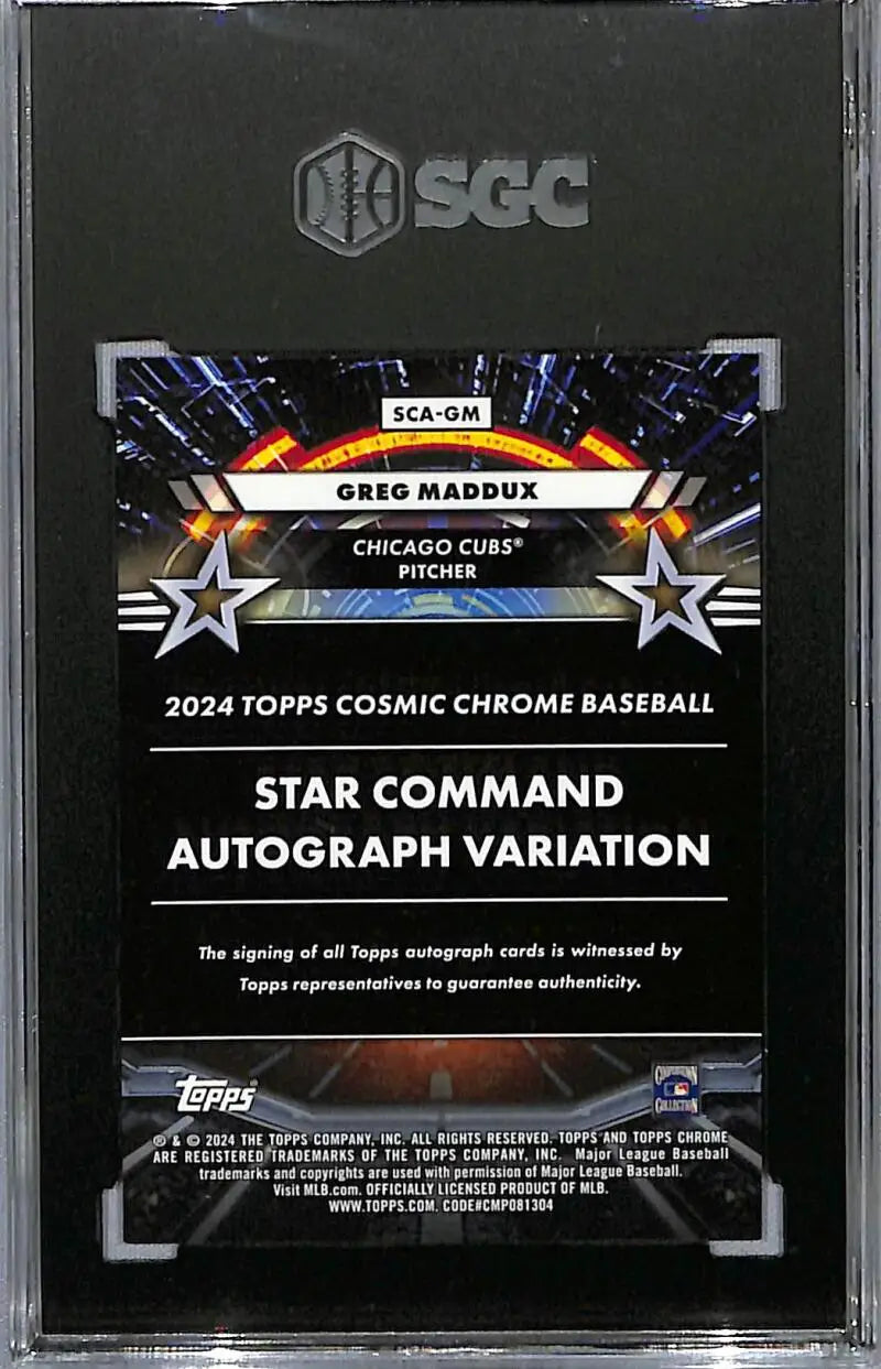 SGC-graded 2024 Topps Chrome Cosmic Star Greg Maddux Autograph Baseball Card