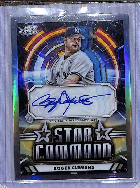 Roger Clemens autographed Topps Chrome Cosmic Star Command baseball card for New York Yankees