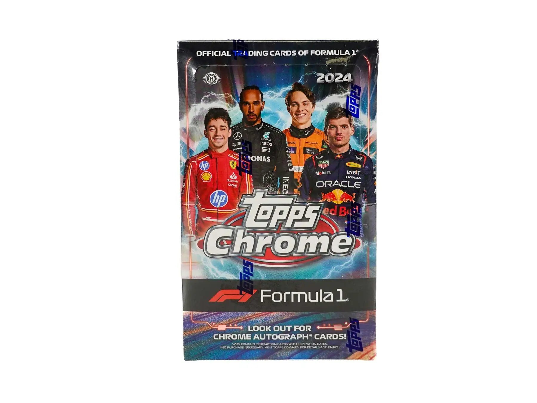 2024 Topps Chrome F1 Hobby Box featuring racing drivers and red refractor parallel design