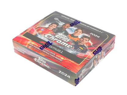 Sealed 2024 Topps Chrome F1 Qualifying Lap Hobby Box featuring refractor parallel design