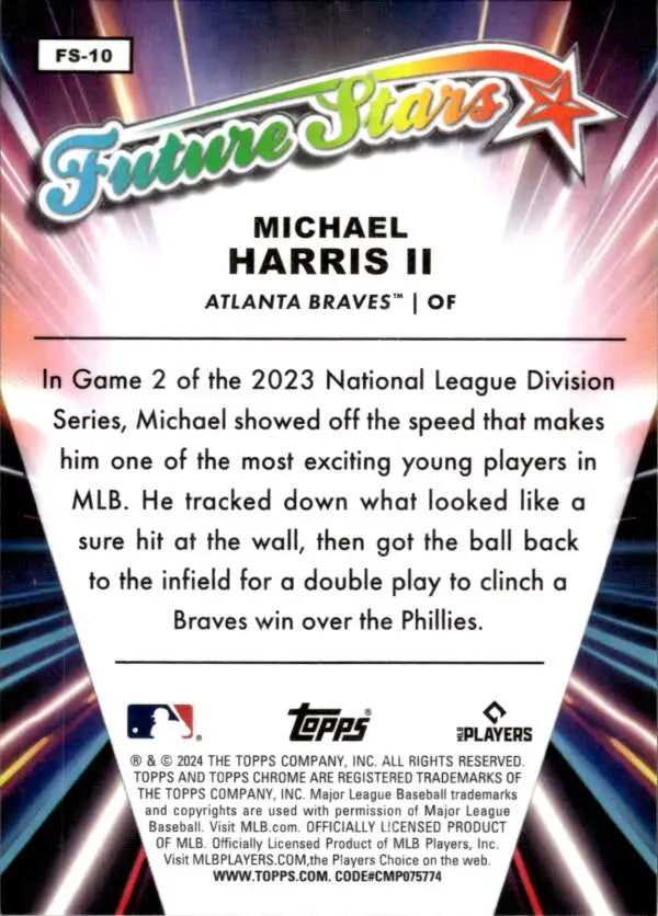 Michael Harris Atlanta Braves baseball card from 2024 Topps Chrome Future Stars series