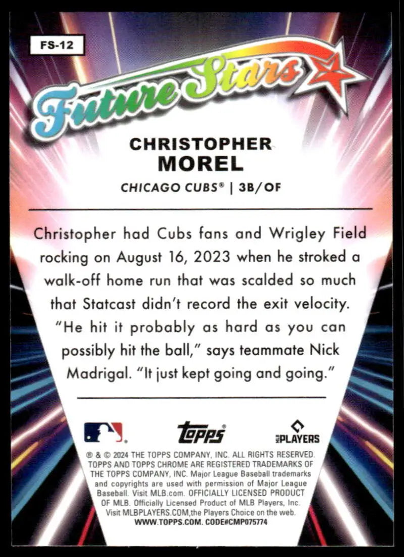 Topps Chrome Future Stars Refractor card of Christopher Morel showcasing a Wrigley Field homer