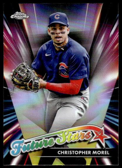 Baseball trading card of Christopher Morel in Chicago Cubs uniform from Topps Chrome Future