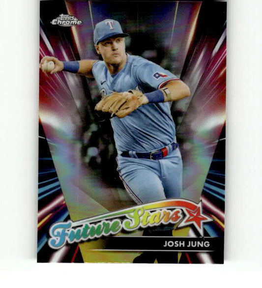 Texas Rangers Josh Jung in light blue uniform throwing baseball on Future Stars card