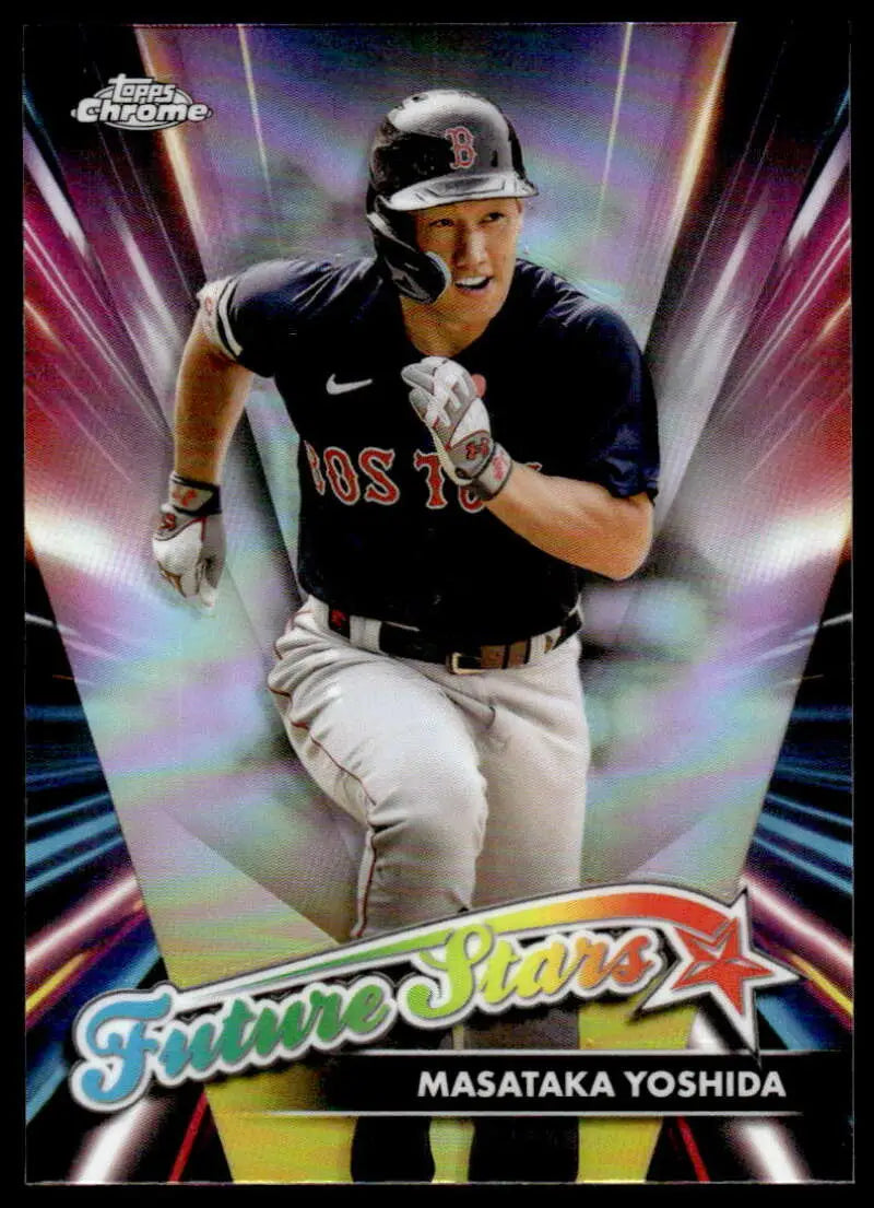 Boston Red Sox player Masataka Yoshida in black jersey batting stance on trading card