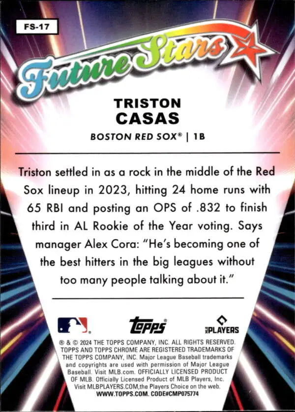 Triston Casas Boston Red Sox Future Stars baseball card from Topps Chrome series