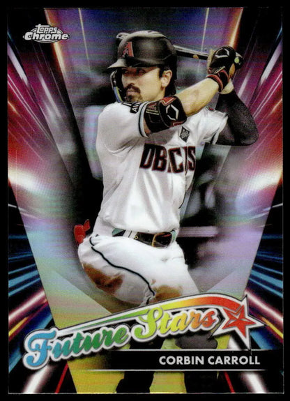 Baseball card of Corbin Carroll in batting stance for Arizona Diamondbacks 2024 Topps Chrome