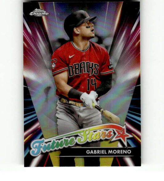 Baseball card of Gabriel Moreno in red jersey, Topps Chrome Future Stars design