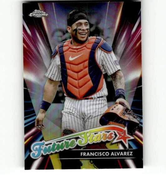 Baseball card of Francisco Alvarez in pinstriped uniform, Future Stars Refractor design