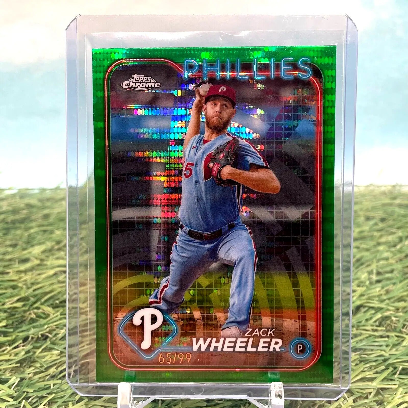 Zack Wheeler 2024 Topps Chrome Green Sonar Refractor card #65/99 Phillies