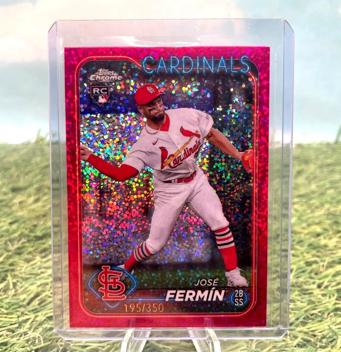 José Fermín Pink Mini Diamond baseball card from 2024 Topps Chrome, rookie edition