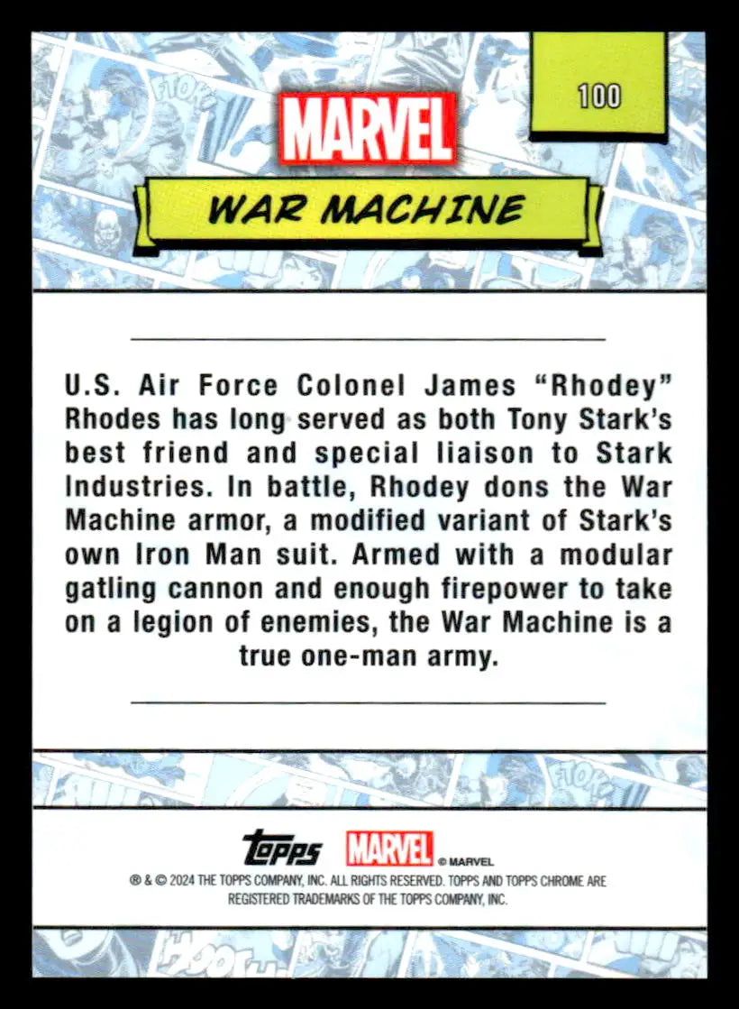 War Machine trading card from 2024 Topps Chrome Marvel series #100 collectible item