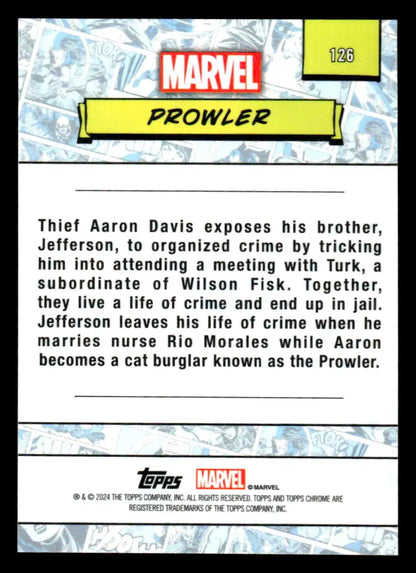 Marvel Prowler trading card from 2024 Topps Chrome Marvel #126 collectible series