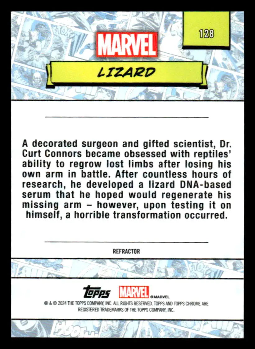 Marvel Lizard trading card from 2024 Topps Chrome #128 Lizard Refractor collectible