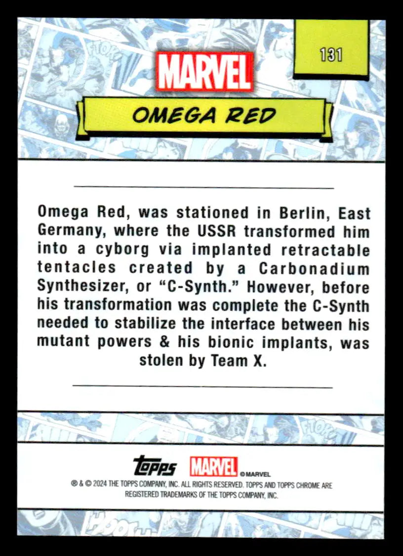 Marvel Omega Red trading card back from 2024 Topps Chrome Marvel #131 collection