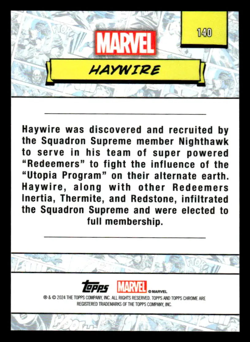 Marvel Haywire trading card from 2024 Topps Chrome Marvel #140 collectible set