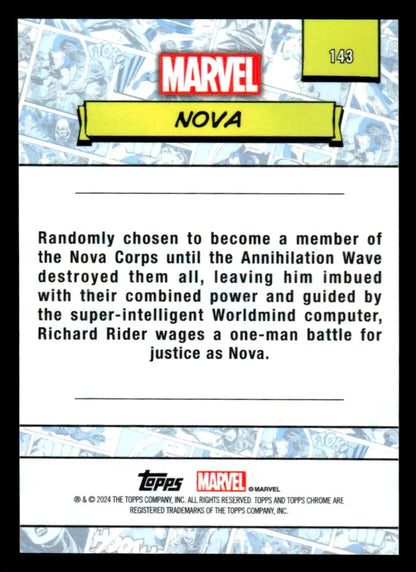 Marvel Nova trading card from 2024 Topps Chrome #143 collectible series